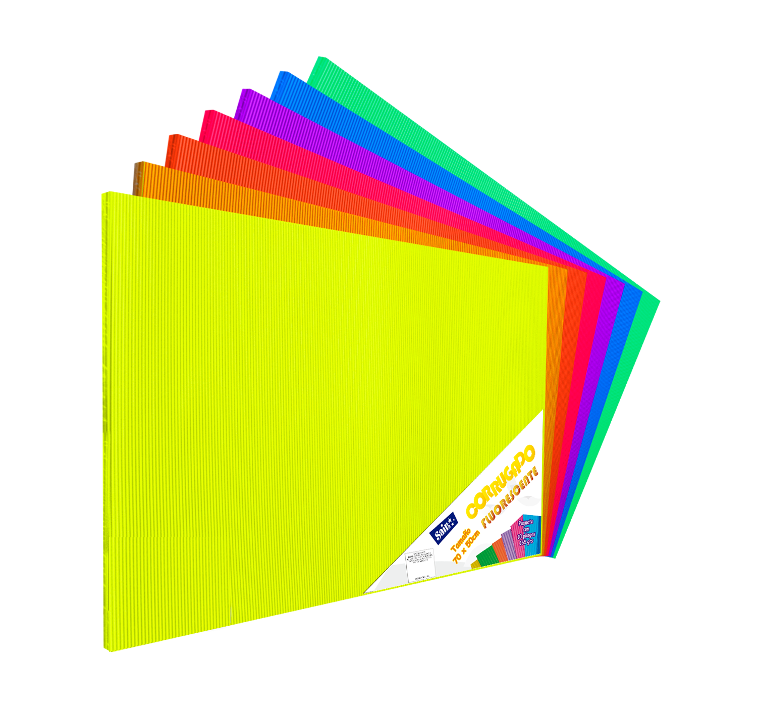 Corrugado Fluorescente Saira 50X70 cm. Paq. C/10 por color